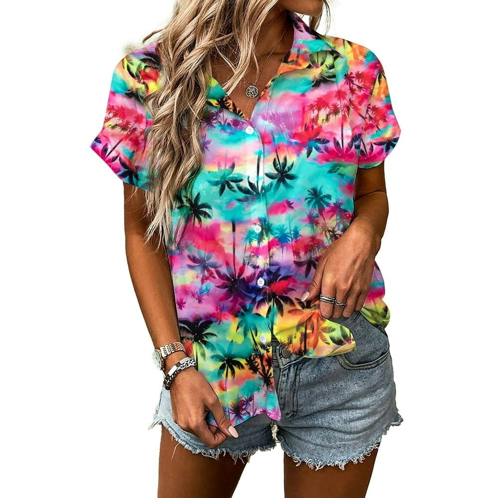 Mousya Women's Floral Print Short Sleeve Button-Up Hawaiian Shirt: $14.84 Mousya Women's Floral Print Short Sleeve Button-Up Hawaiian Shirt: $14.84