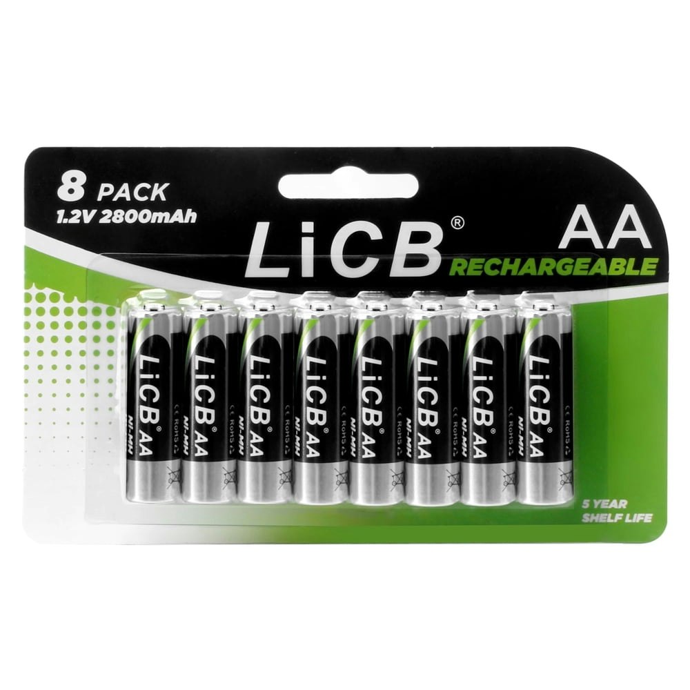 LiCB 2,800mAh AA NiMH Rechargeable Batteries 8-Pack: $17.99