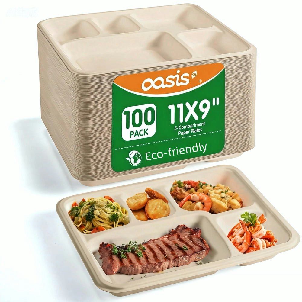 OasisSN 11" x 9" Sugarcane Compartment Plates 100-Count: $30.85 OasisSN 11" x 9" Sugarcane Compartment Plates 100-Count: $30.85
