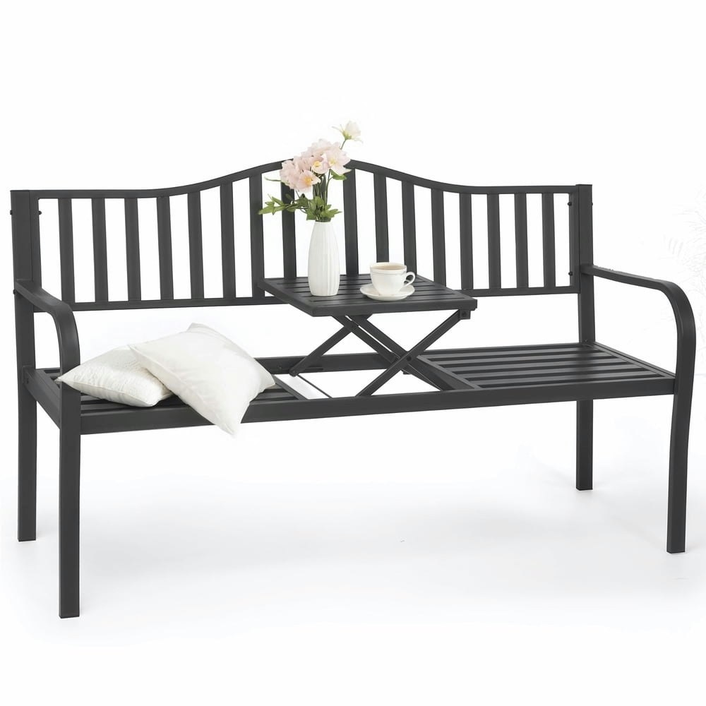 Naipo 59-Inch Metal Garden Bench with Built-in Table: $99.89 Naipo 59-Inch Metal Garden Bench with Built-in Table: $99.89