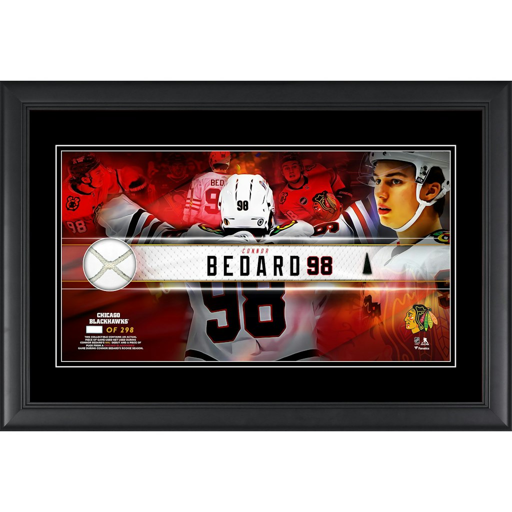 Connor Bedard Chicago Blackhawks Framed 10" x 18" Rookie Season Collage with Game-Used Net and Puck: $129.99