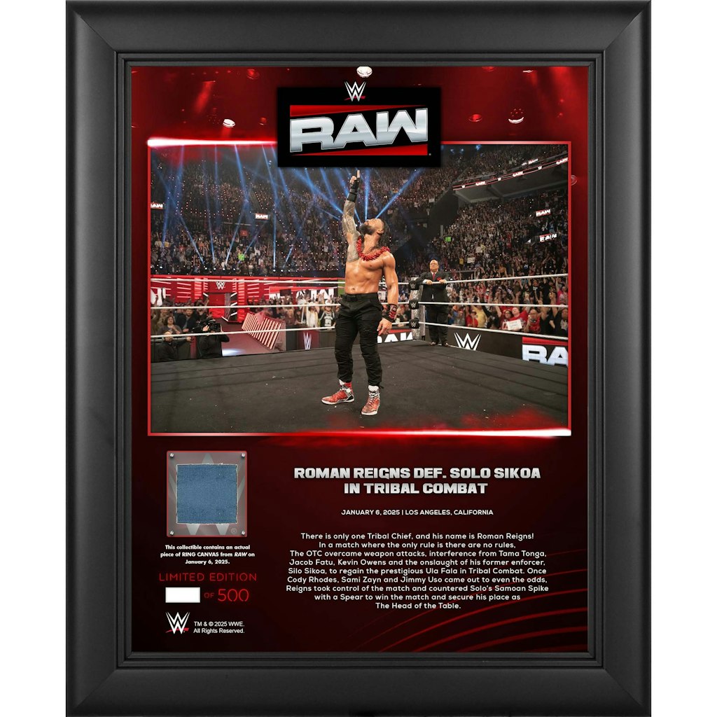 Roman Reigns WWE RAW January 6, 2025 Match-Used Canvas 13" x 16" Collage: $69.99 Roman Reigns WWE RAW January 6, 2025 Match-Used Canvas 13" x 16" Collage: $69.99