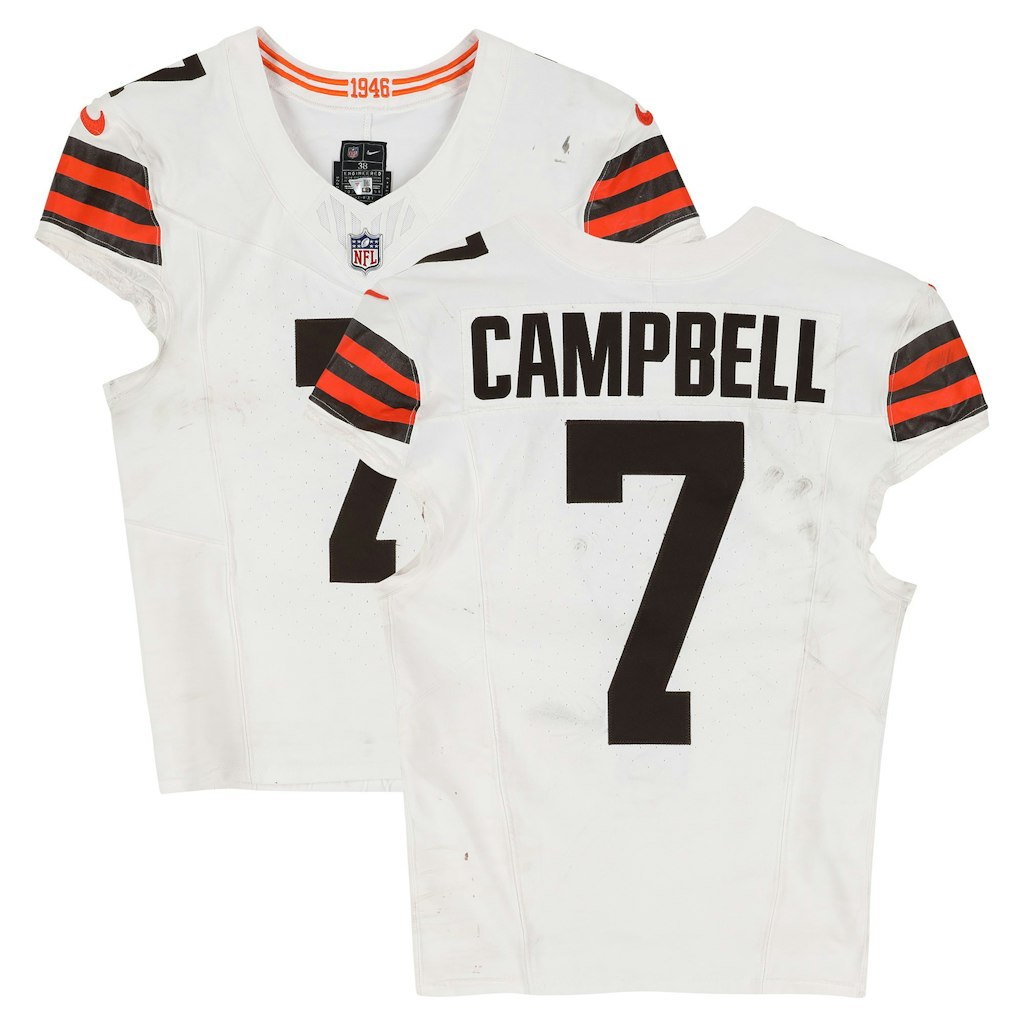 Tyson Campbell Game-Used Cleveland Browns #7 White Nike Jersey: $799.99 Tyson Campbell Game-Used Cleveland Browns #7 White Nike Jersey: $799.99