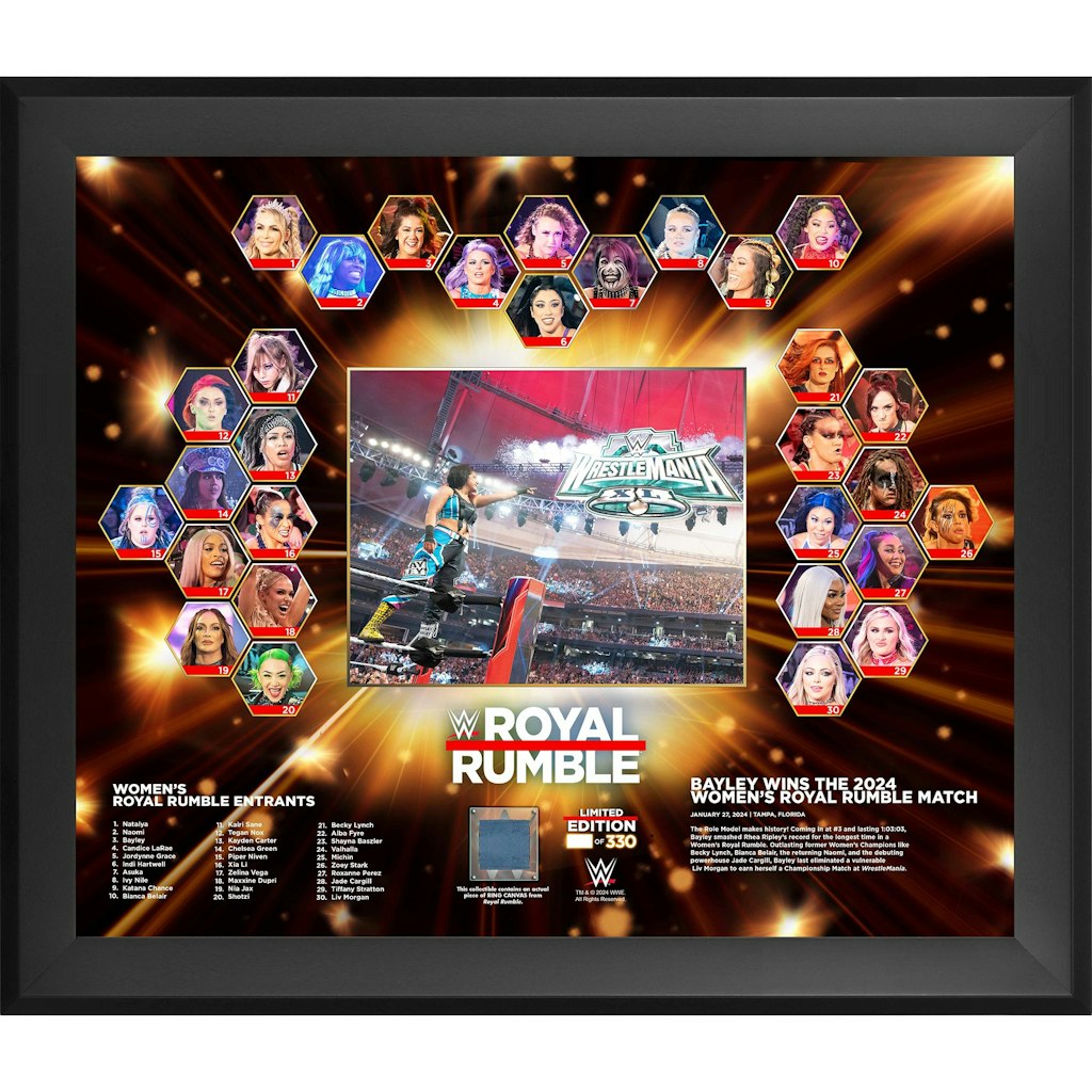 Bayley 2024 Women's Royal Rumble Match-Used Canvas Collage 20" x 24": $129.99 Bayley 2024 Women's Royal Rumble Match-Used Canvas Collage 20" x 24": $129.99