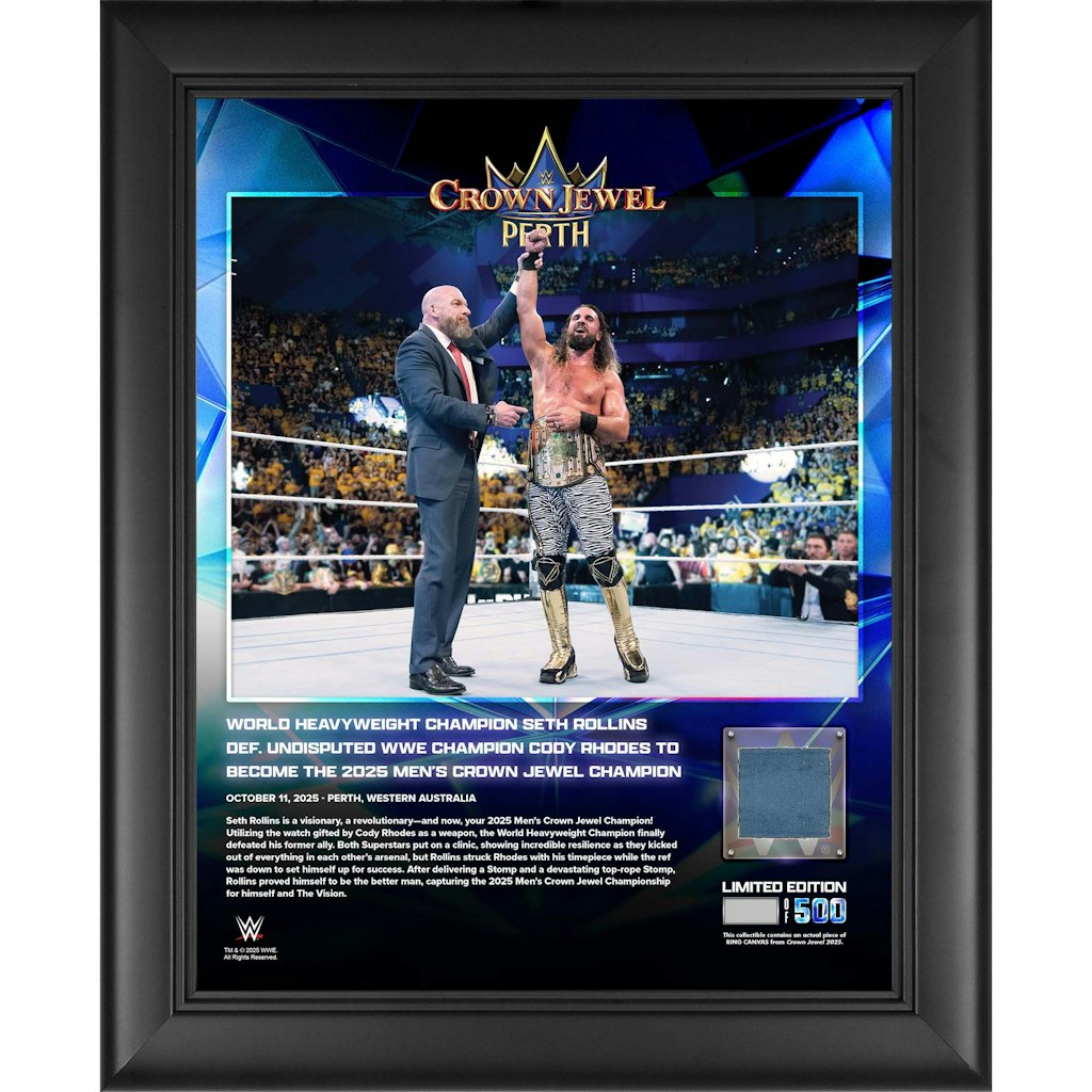 Seth Rollins WWE Crown Jewel 2025 Match-Used Canvas Collage 13" x 16": $69.99 Seth Rollins WWE Crown Jewel 2025 Match-Used Canvas Collage 13" x 16": $69.99