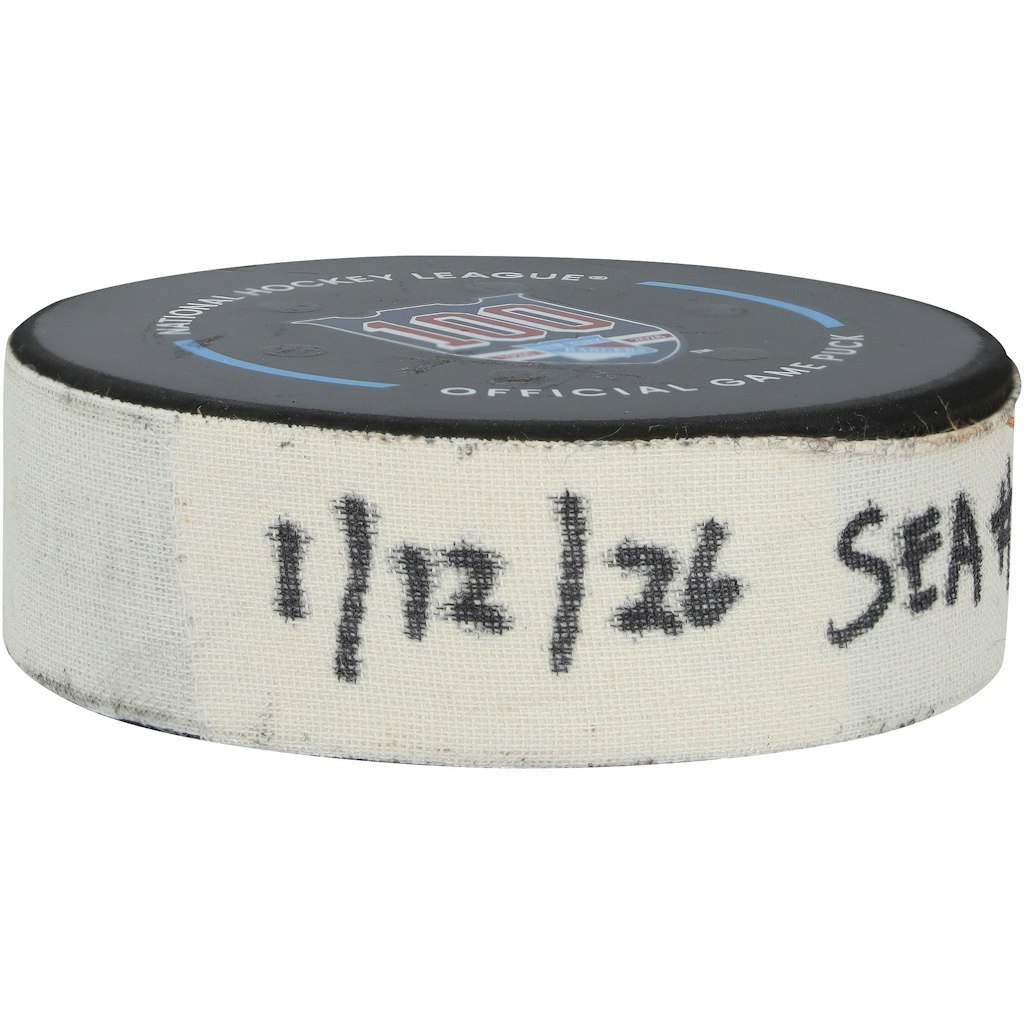 Jordan Eberle Seattle Kraken Game-Used Goal Puck: $299.99 Jordan Eberle Seattle Kraken Game-Used Goal Puck: $299.99
