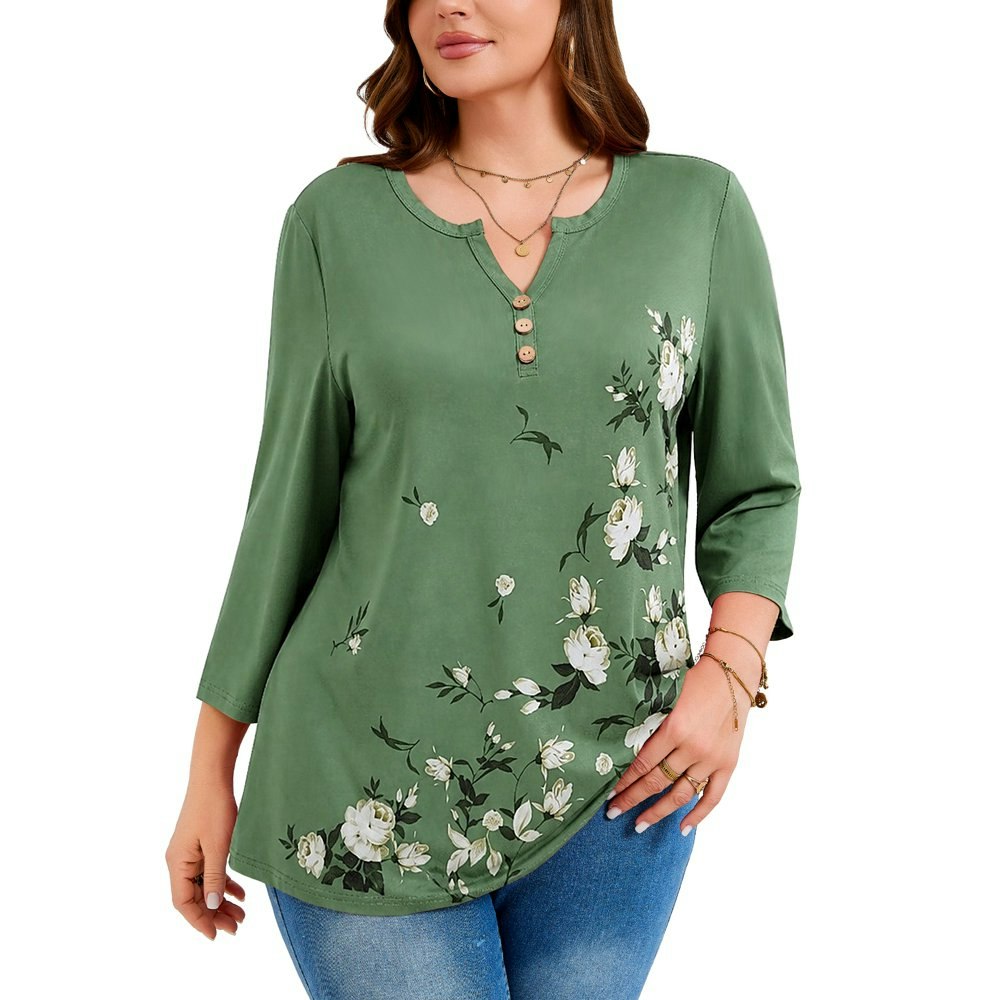 Showmall Women's 3/4 Sleeve Floral V-Neck Tunic Blouse: $14.99 Showmall Women's 3/4 Sleeve Floral V-Neck Tunic Blouse: $14.99
