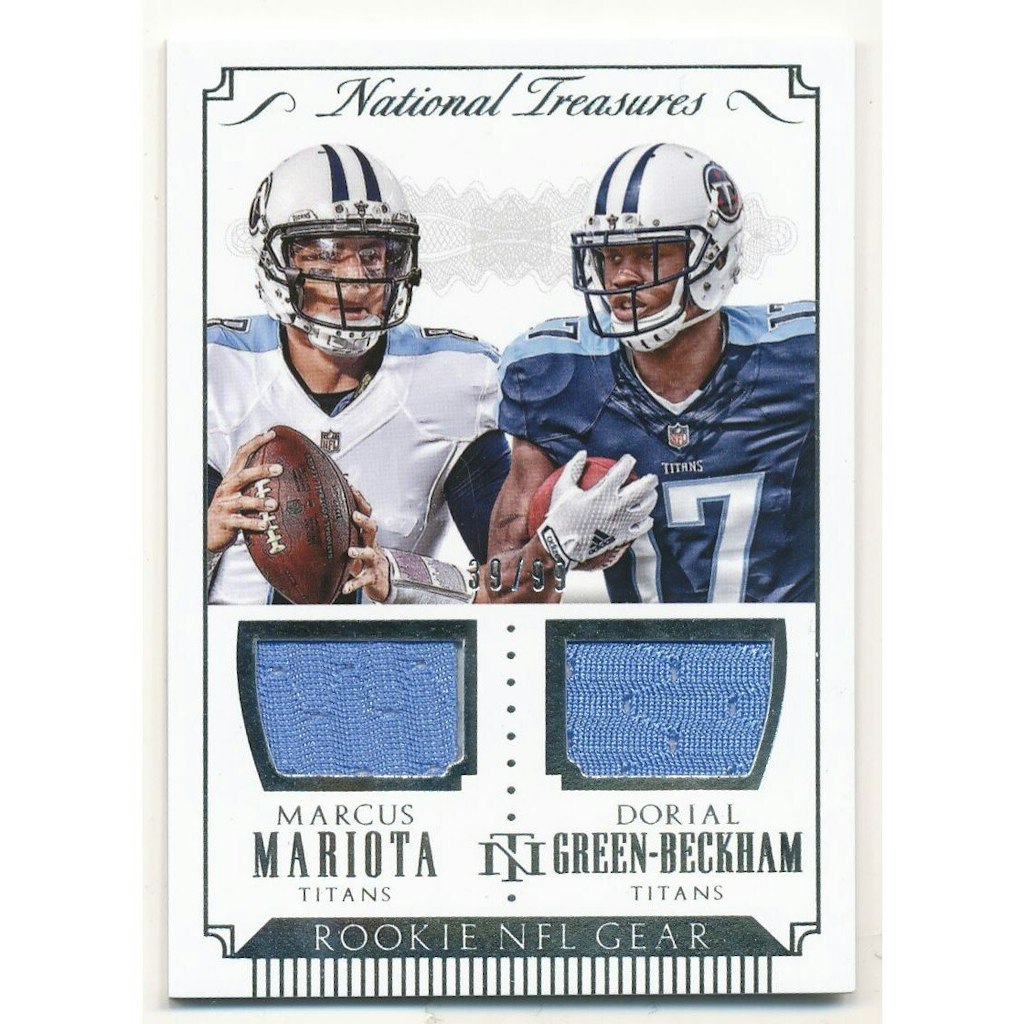 2015 Panini National Treasures Rookie NFL Gear Combo Materials Dorial Green-Beckham and Marcus Mariota Card #10: $18 2015 Panini National Treasures Rookie NFL Gear Combo Materials Dorial Green-Beckham and Marcus Mariota Card #10: $18