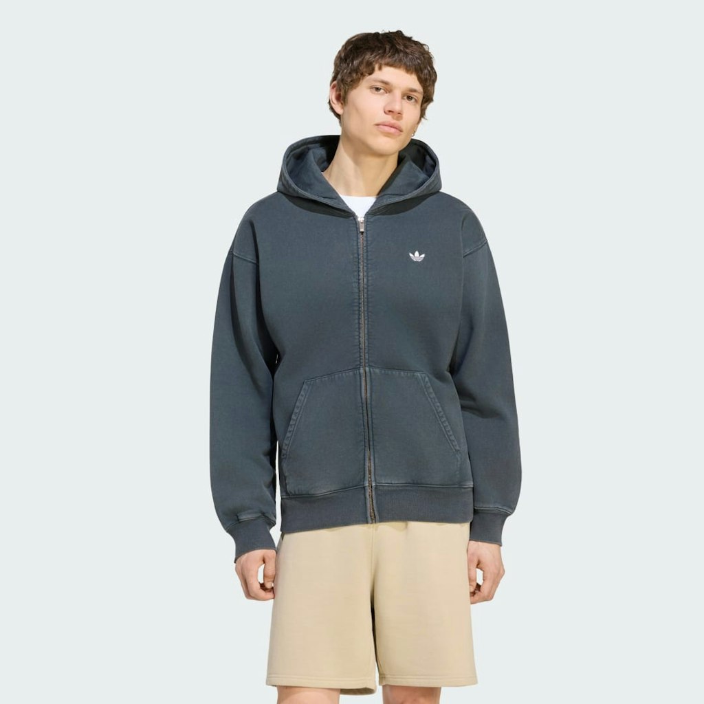 Trefoil Essentials Washed Full Zip Loose Hoodie: $70