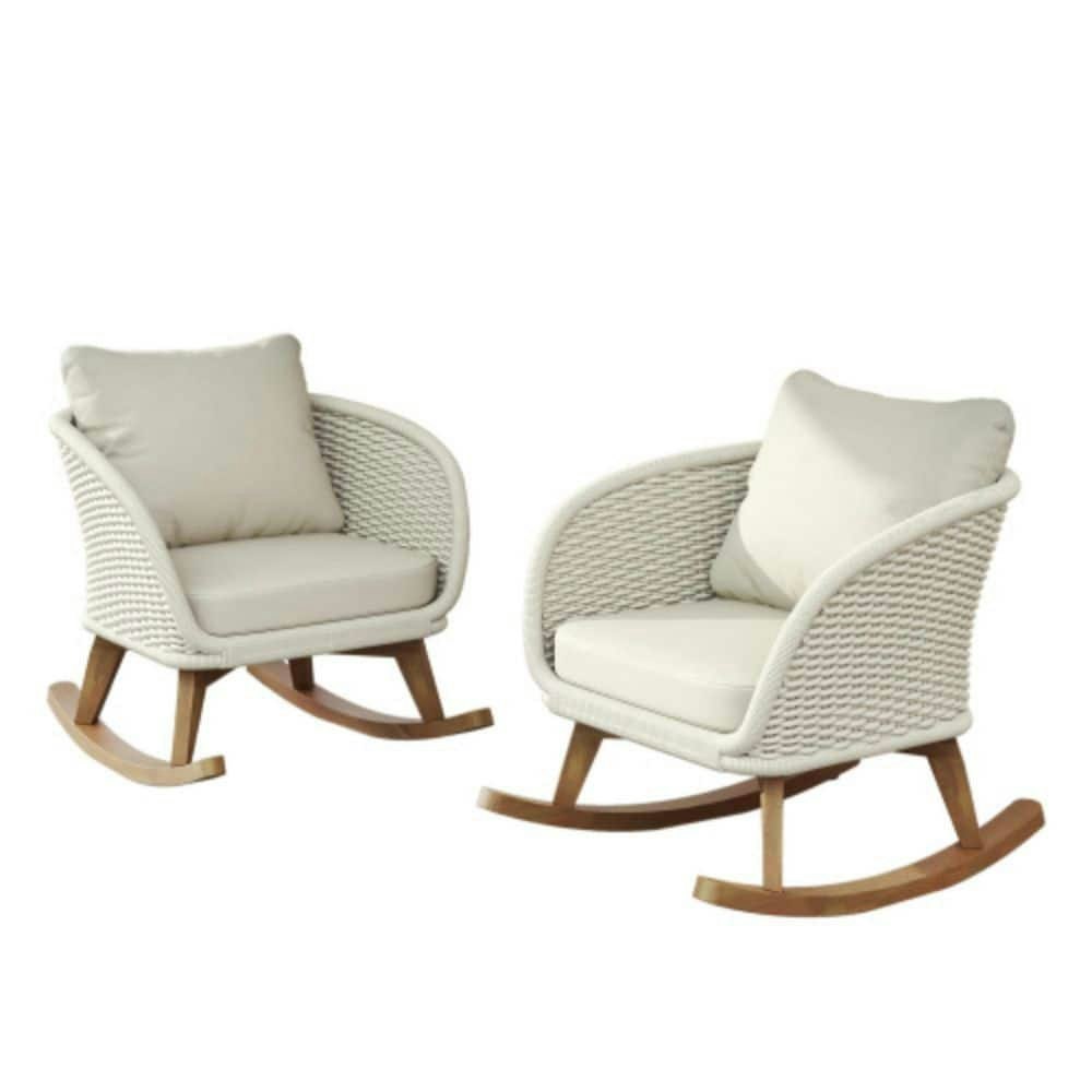 Beige Wicker and Metal Rocking Chair 2-Pack: $649.99 Beige Wicker and Metal Rocking Chair 2-Pack: $649.99