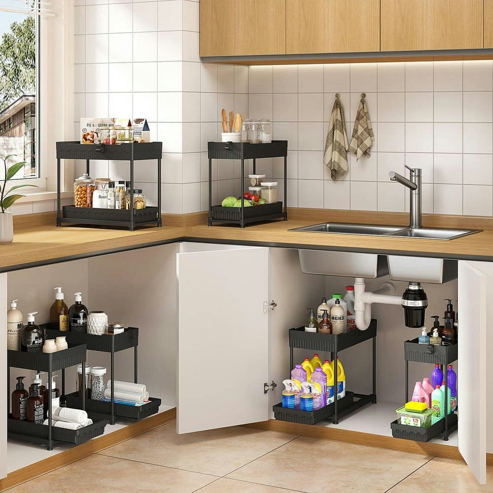2-Tier Pull-Out Under-Sink Cabinet Organizer 4-Pack: $77.81