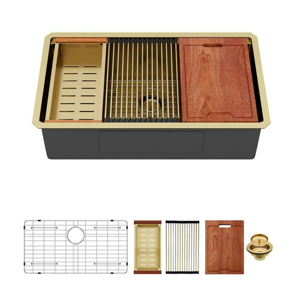 16-Gauge Gold Stainless Steel 30" x 19" Undermount Kitchen Sink: $409.23
