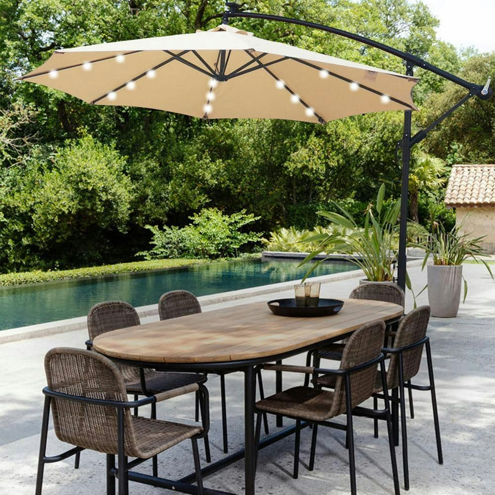 10-Foot Hanging Offset Cantilever LED Patio Umbrella with Base Stand: $190.99