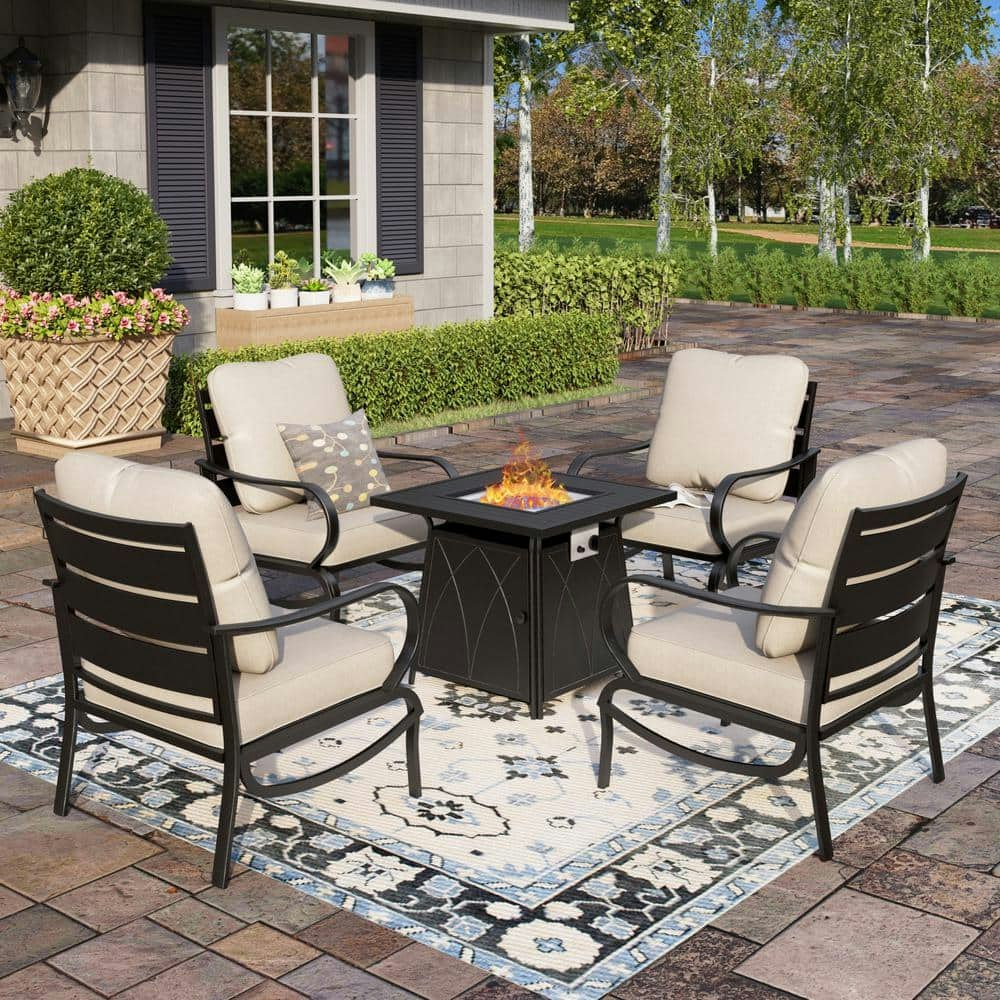 5-Piece Metal Slatted 4-Seat Outdoor Patio Fire Pit Conversation Set: $929.25 5-Piece Metal Slatted 4-Seat Outdoor Patio Fire Pit Conversation Set: $929.25
