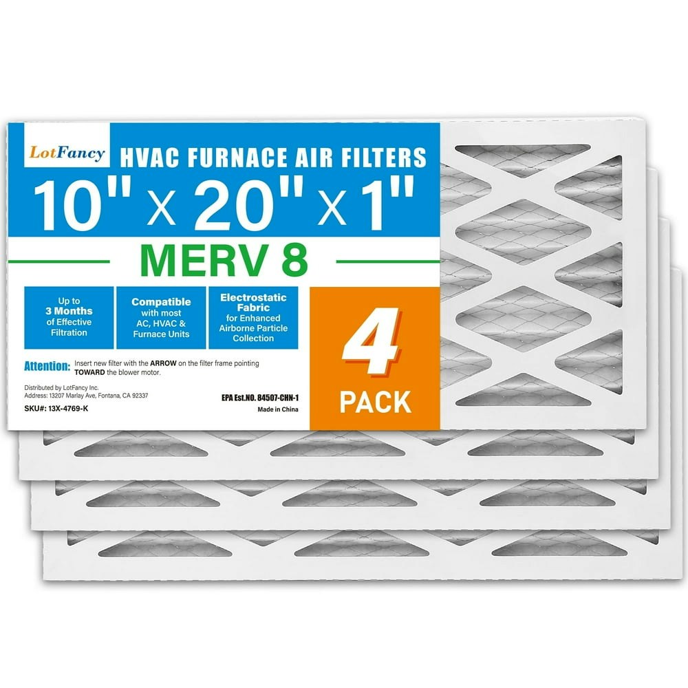 LotFancy 10x20x1 MERV 8 Pleated HVAC Furnace Air Filter 4-Pack: $32.99