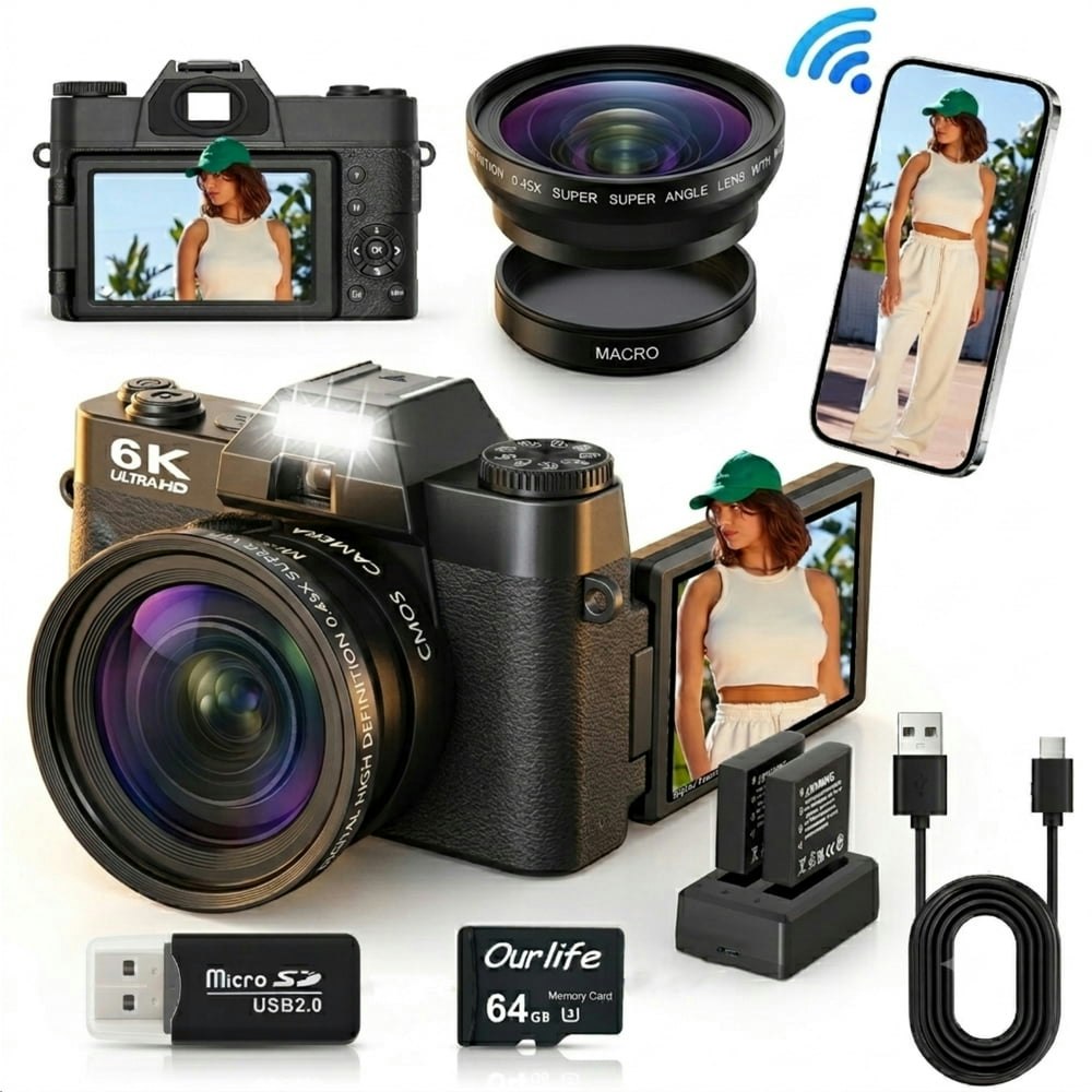 Ourlife 6K 64MP Digital Camera w/ 64GB Card: $139.99 Ourlife 6K 64MP Digital Camera w/ 64GB Card: $139.99