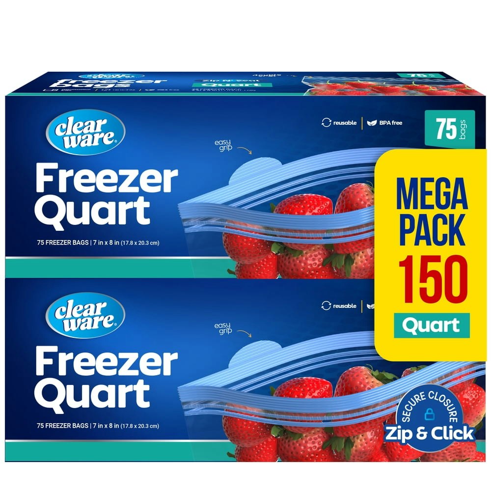 Clearware 1-Quart Freezer Bags 300-Count: $16.98 Clearware 1-Quart Freezer Bags 300-Count: $16.98