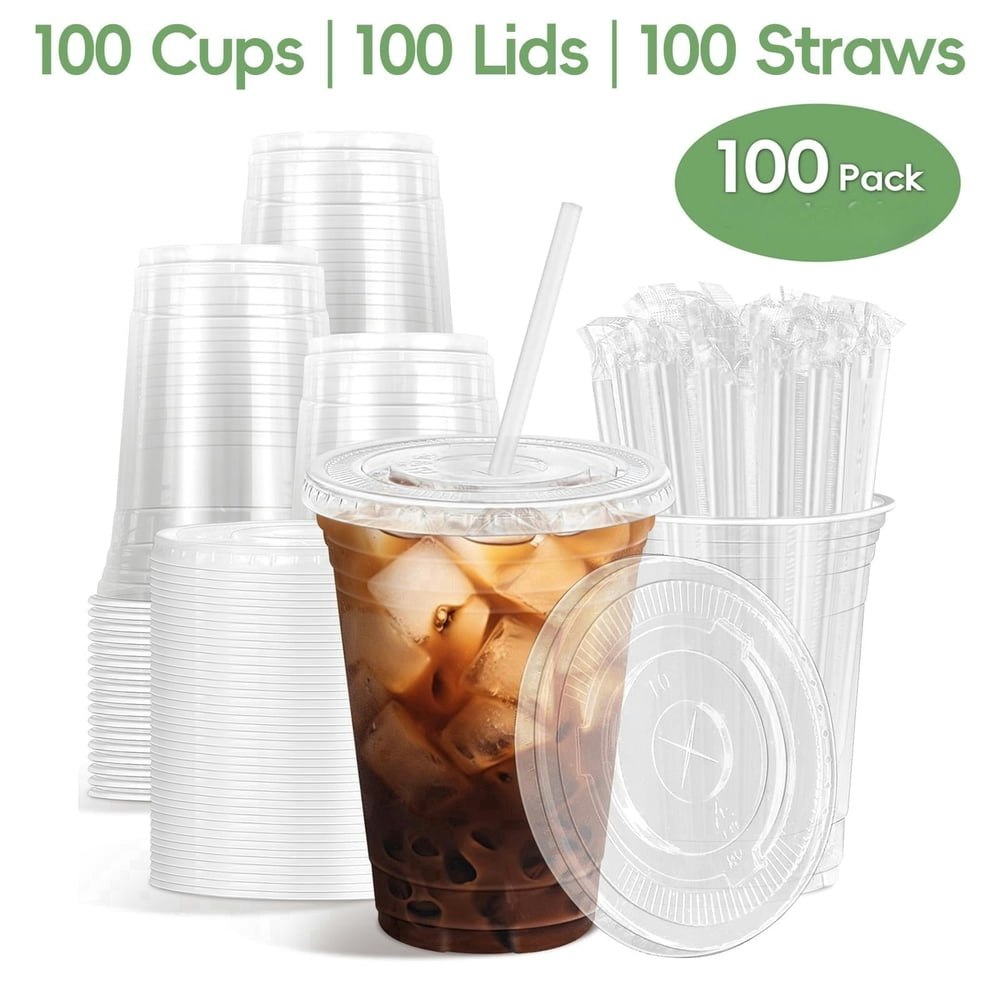 20-oz. Clear Plastic Cups with Lids and Straws 100-Pack: $20.98 20-oz. Clear Plastic Cups with Lids and Straws 100-Pack: $20.98