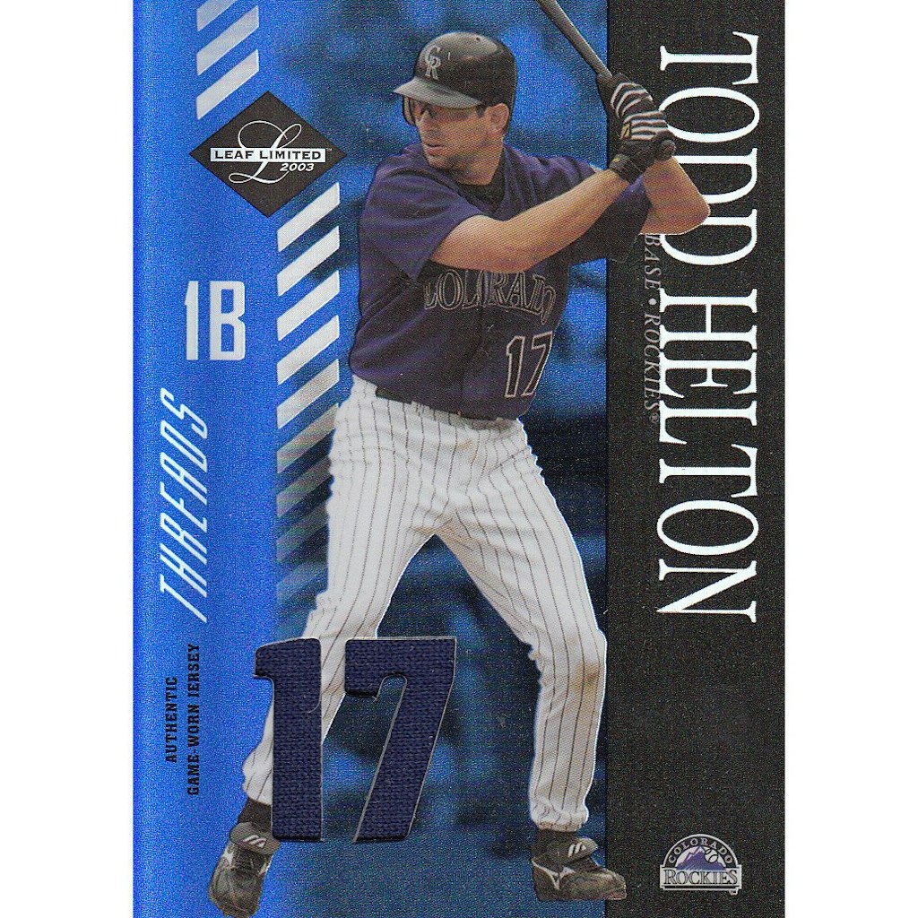 2003 Leaf Limited Todd Helton Numbered Game-Worn Jersey Card: $14 2003 Leaf Limited Todd Helton Numbered Game-Worn Jersey Card: $14