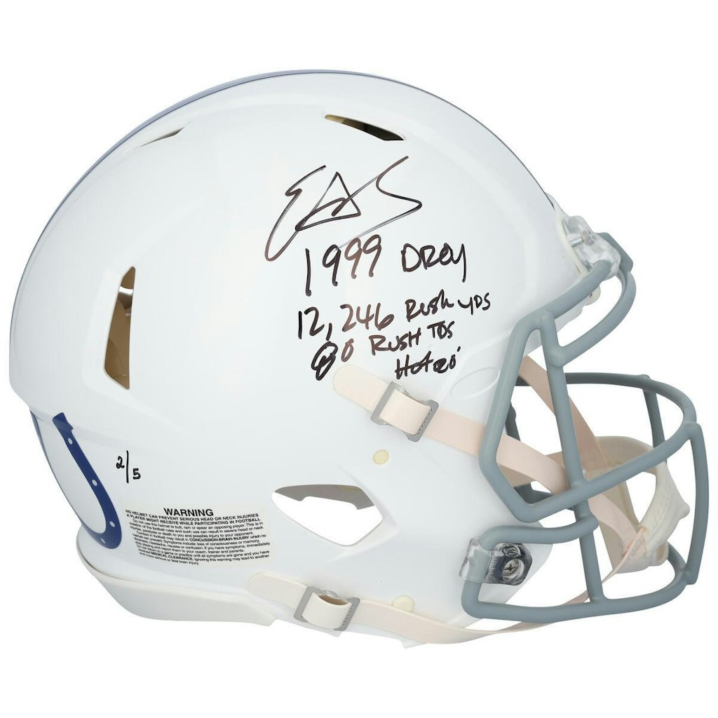 Edgerrin James Autographed Indianapolis Colts Riddell Throwback Speed Authentic Helmet: $1,499.99