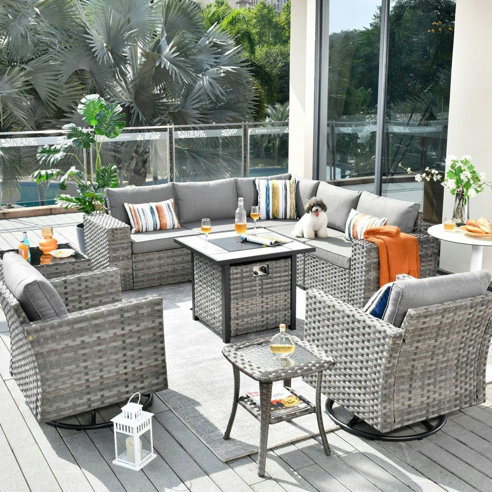 Ovios Marlton 10-Piece Wicker Patio Furniture Set: $1,749.99
