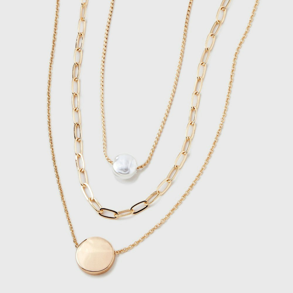 A New Day 3-Row Pearl and Coin Necklace: $16.99 A New Day 3-Row Pearl and Coin Necklace: $16.99
