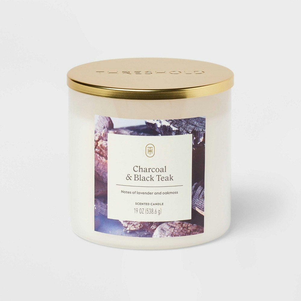 Threshold 3-Wick Charcoal and Black Teak Glass Jar Candle 19oz: $14 Threshold 3-Wick Charcoal and Black Teak Glass Jar Candle 19oz: $14