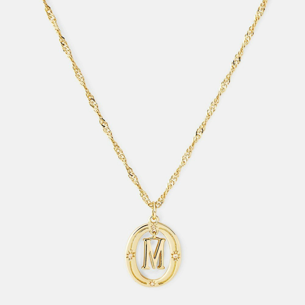 14k Gold Dipped Cubic Zirconia Initial M Pendant Necklace: $20