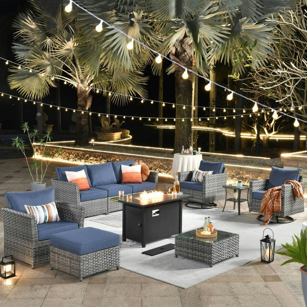Ovios Tenaya 10-Piece Wicker Patio Furniture Set with Fire Pit: $1,729.99