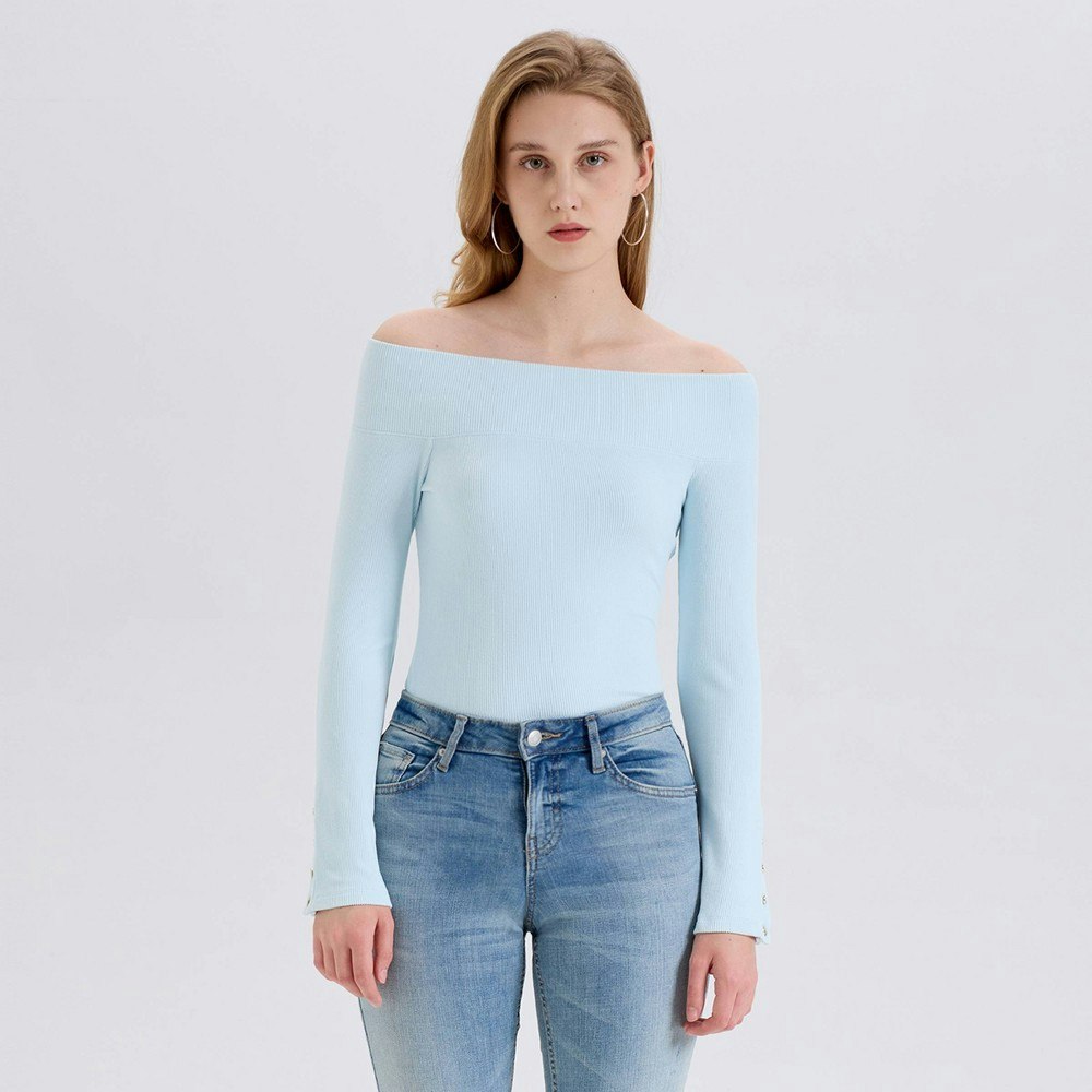 Women's Raglan Long Sleeve Off-the-Shoulder Rib-Knit Top: $28 Women's Raglan Long Sleeve Off-the-Shoulder Rib-Knit Top: $28