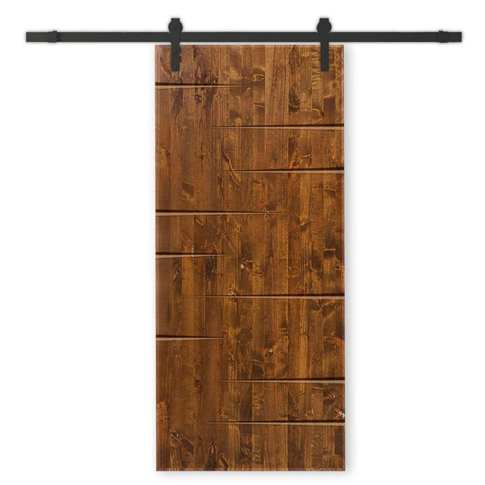 34-inch x 80-inch Walnut Stained Pine Modern Interior Sliding Barn Door with Hardware Kit: $768 34-inch x 80-inch Walnut Stained Pine Modern Interior Sliding Barn Door with Hardware Kit: $768