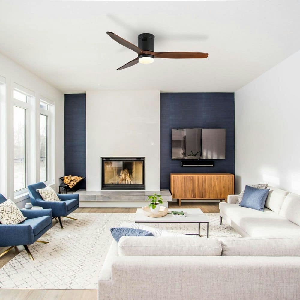 52-inch Walnut Wood Flush Mount Ceiling Fan: $169.39 52-inch Walnut Wood Flush Mount Ceiling Fan: $169.39
