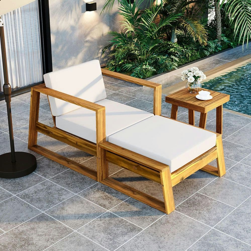 Acacia Wood Outdoor Chaise Lounge and Side Table 2-Piece Set: $610.14 Acacia Wood Outdoor Chaise Lounge and Side Table 2-Piece Set: $610.14