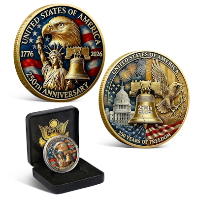 USA 250th Anniversary Commemorative Coin w/ Gift Box for $16 + free shipping w/ Prime