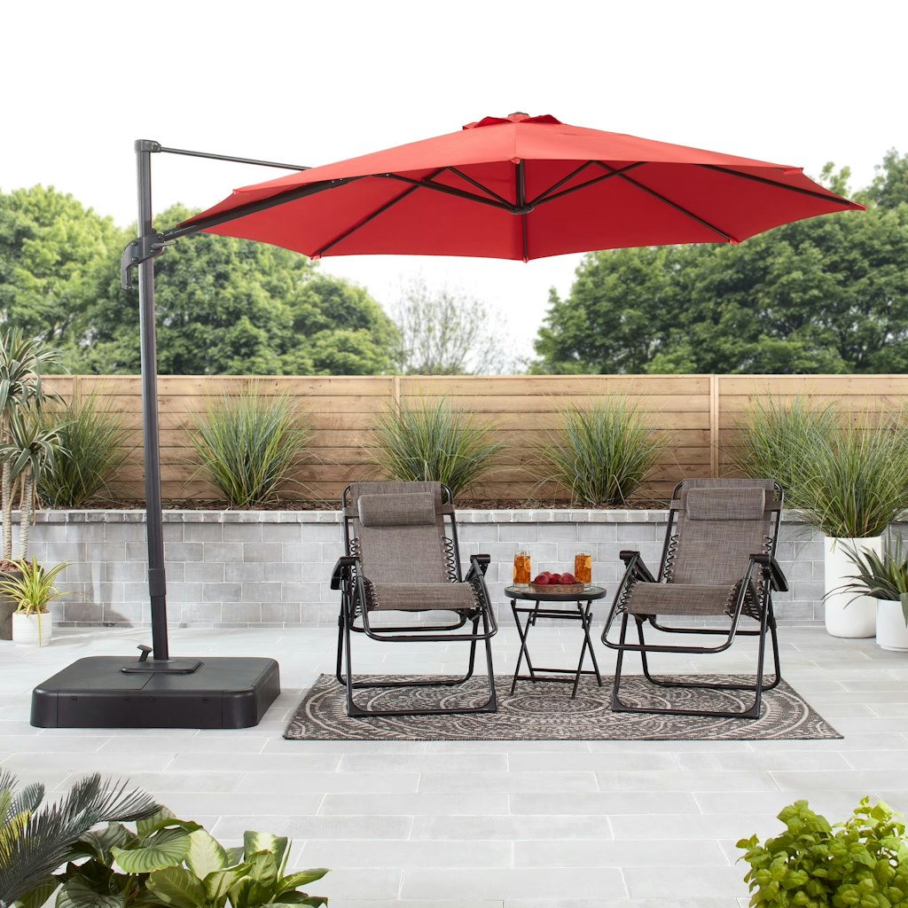 Mainstays 10' Red Octagon Outdoor Tilting Cantilever Offset Patio Umbrella w/ Weighted Base: $197.60 Mainstays 10' Red Octagon Outdoor Tilting Cantilever Offset Patio Umbrella w/ Weighted Base: $197.60