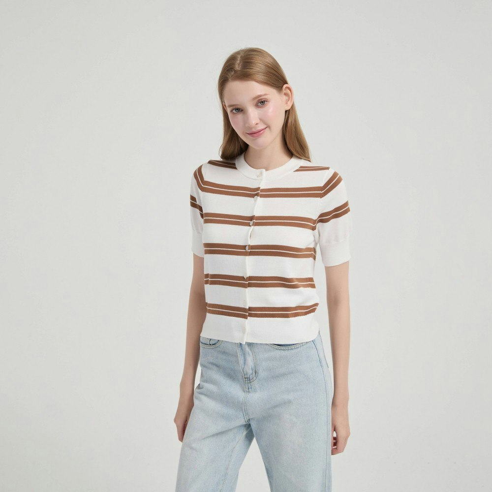 Universal Thread Women's Striped Short Sleeve Crewneck Cardigan Sweater: $35