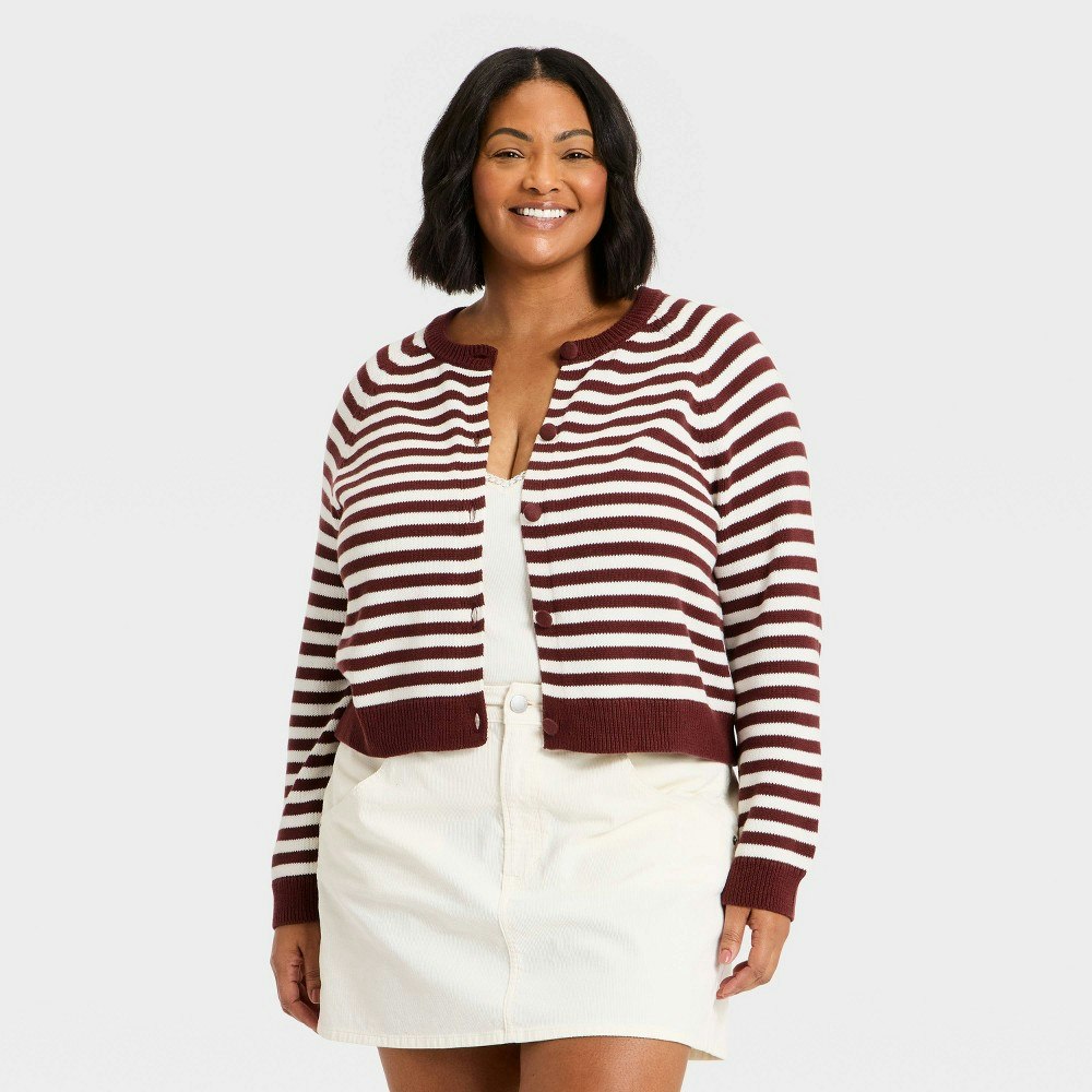 Universal Thread Women's Cotton Crewneck Striped Cardigan: $20.80