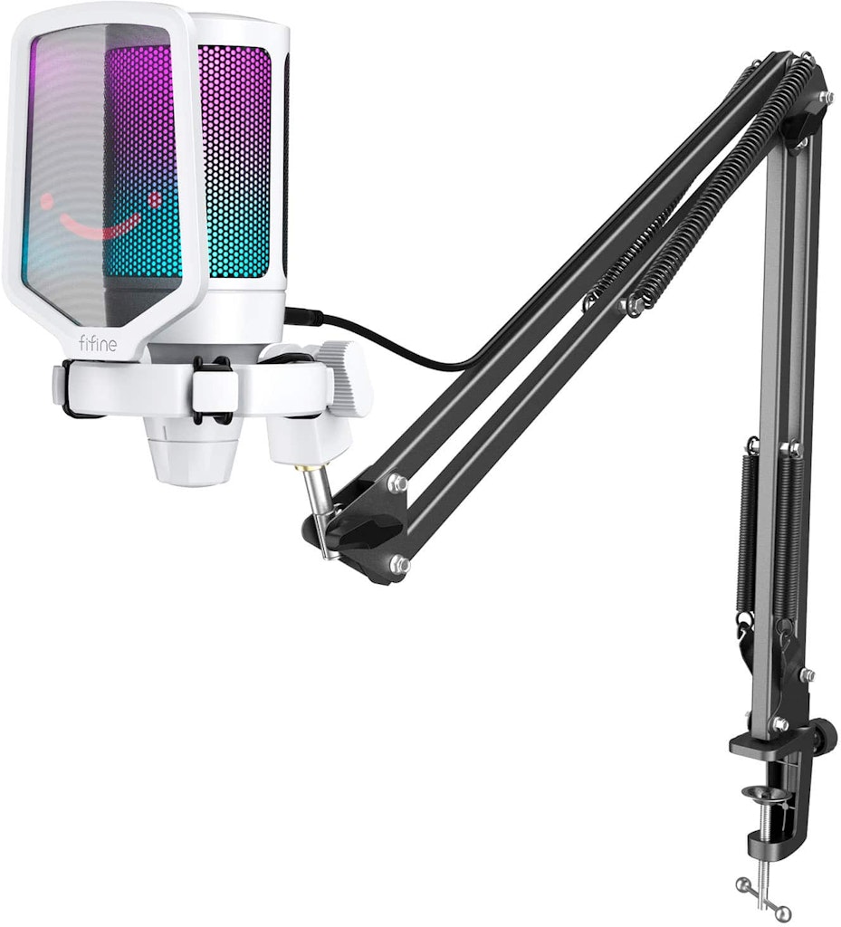 Fifine USB Cardioid RGB Condenser Gaming Microphone and Stand Bundle: $52.99