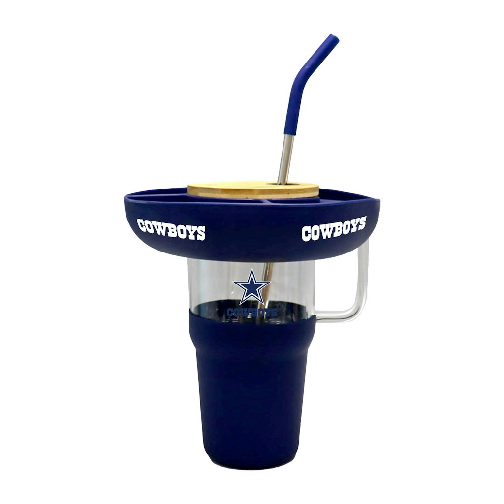 Dallas Cowboys 40oz. Glass Tumbler with Silicone Snack Tray: $44.99 Dallas Cowboys 40oz. Glass Tumbler with Silicone Snack Tray: $44.99