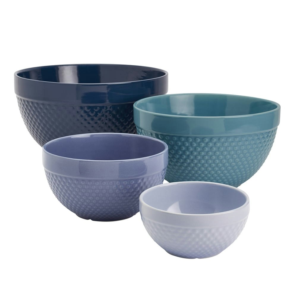 Tabletops Gallery Hobnail Stoneware Nesting Mixing Bowl 4-Piece Set: $36 Tabletops Gallery Hobnail Stoneware Nesting Mixing Bowl 4-Piece Set: $36