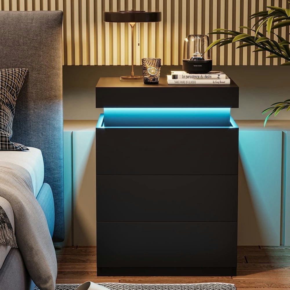 Afuhokles Nightstand with Charging Station and LED Lights: $85.99 Afuhokles Nightstand with Charging Station and LED Lights: $85.99