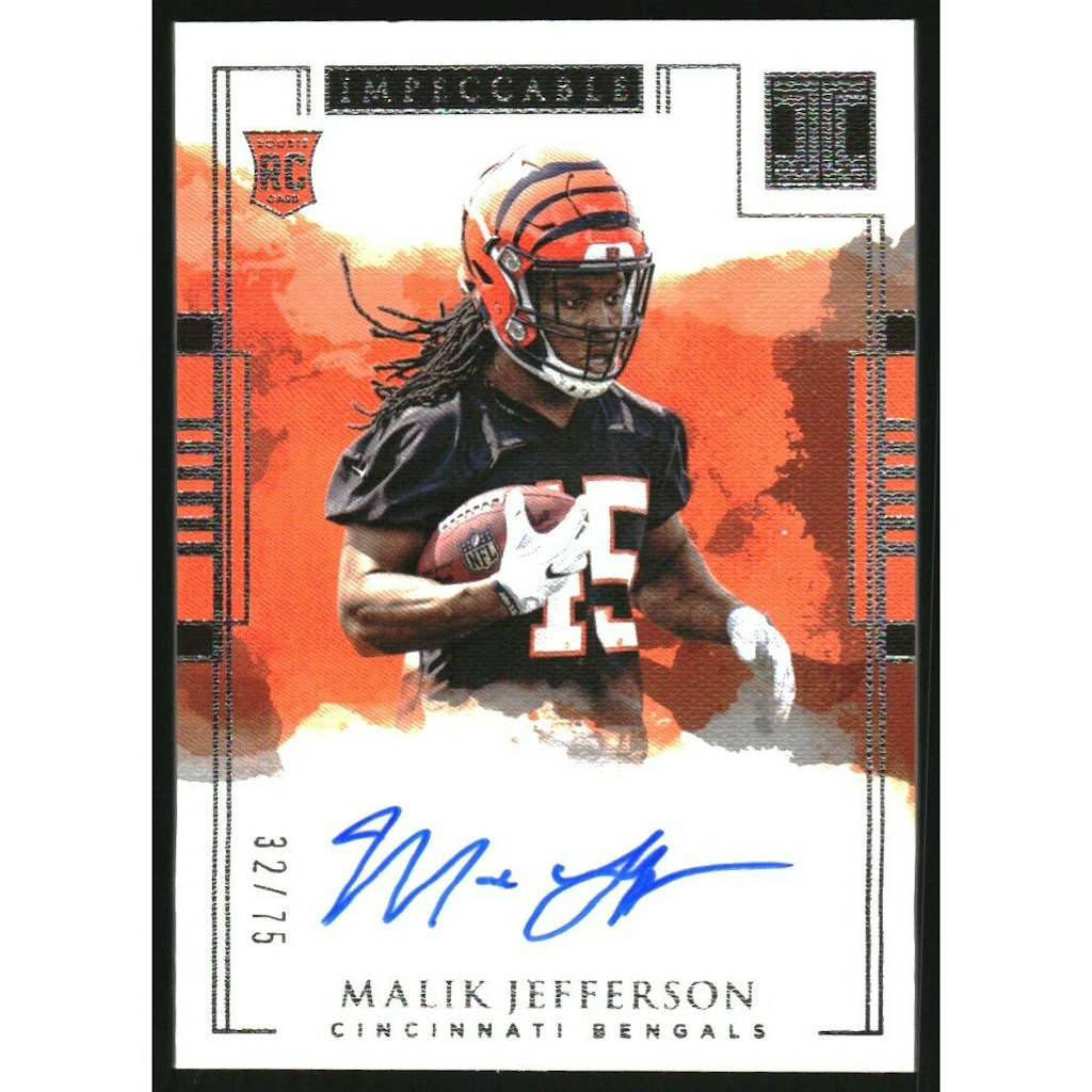 2018 Panini Impeccable Malik Jefferson Rookie Autograph Card: $10 2018 Panini Impeccable Malik Jefferson Rookie Autograph Card: $10