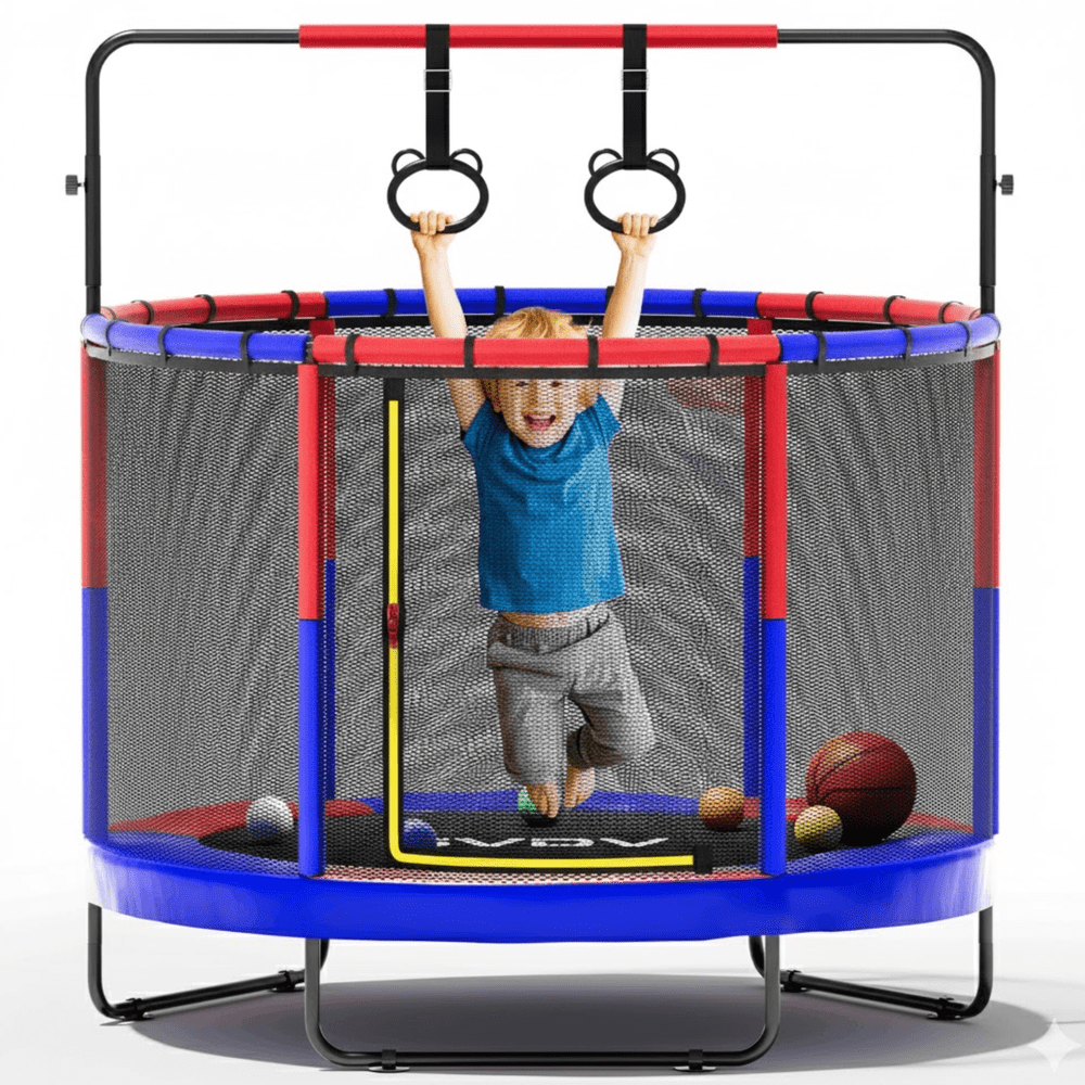 60-Inch Kids' Mini Trampoline with Enclosure and Basketball Hoop: $88.30 60-Inch Kids' Mini Trampoline with Enclosure and Basketball Hoop: $88.30