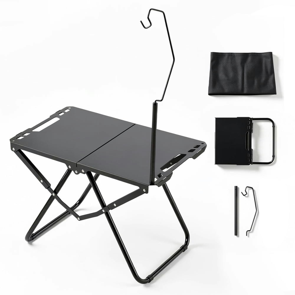 Ohhani Portable Folding Aluminum Camping Table with Lantern Stand: $20.69