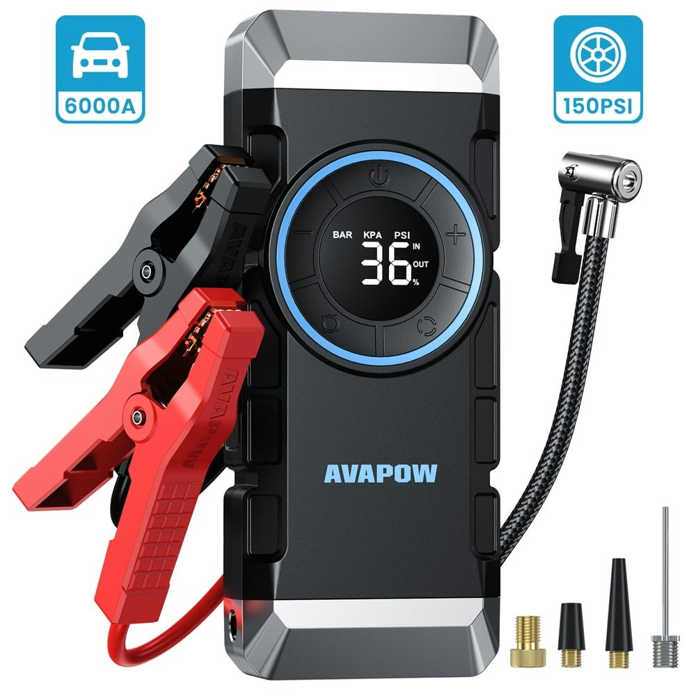 Avapow 6,000A Jump Starter and 150-PSI Air Compressor: $62.99
