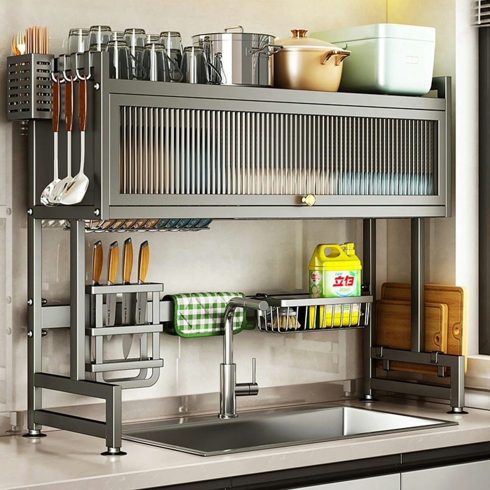 Large 33.5-inch 2-Tier Stainless Steel Over-the-Sink Dish Drying Rack: $44.70 Large 33.5-inch 2-Tier Stainless Steel Over-the-Sink Dish Drying Rack: $44.70