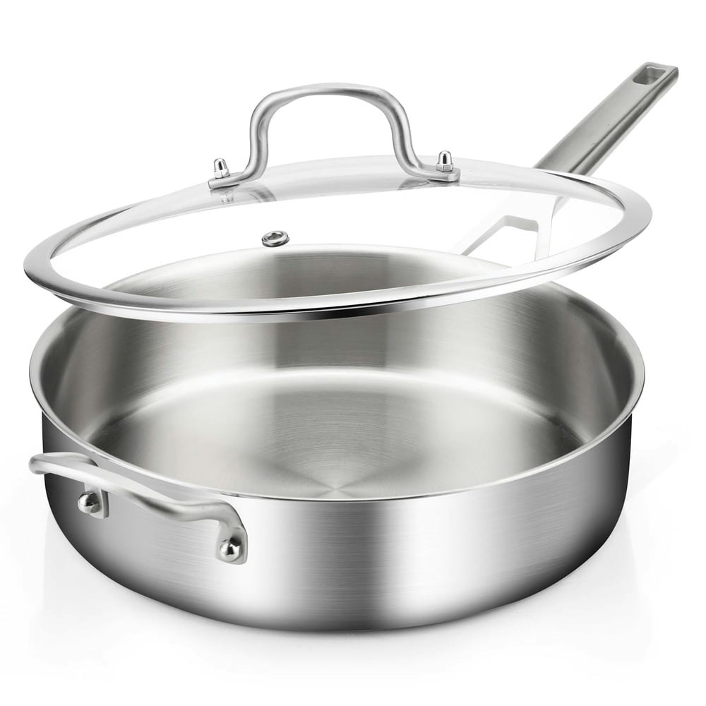 Delarlo 12-Inch 5-Quart Tri-Ply Stainless Steel Saute Pan with Lid: $35.15 Delarlo 12-Inch 5-Quart Tri-Ply Stainless Steel Saute Pan with Lid: $35.15