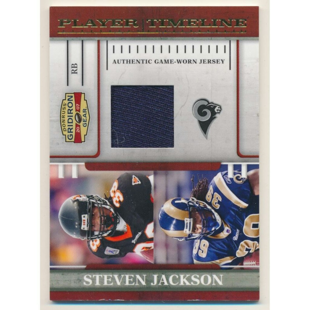 Steven Jackson 2007 Donruss Gridiron Gear Player Timeline Autograph Card #21/25: $28 Steven Jackson 2007 Donruss Gridiron Gear Player Timeline Autograph Card #21/25: $28