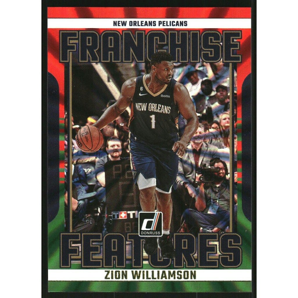 2023-24 Donruss Franchise Features Zion Williamson Holo Red and Green Laser Trading Card: $22.50 2023-24 Donruss Franchise Features Zion Williamson Holo Red and Green Laser Trading Card: $22.50