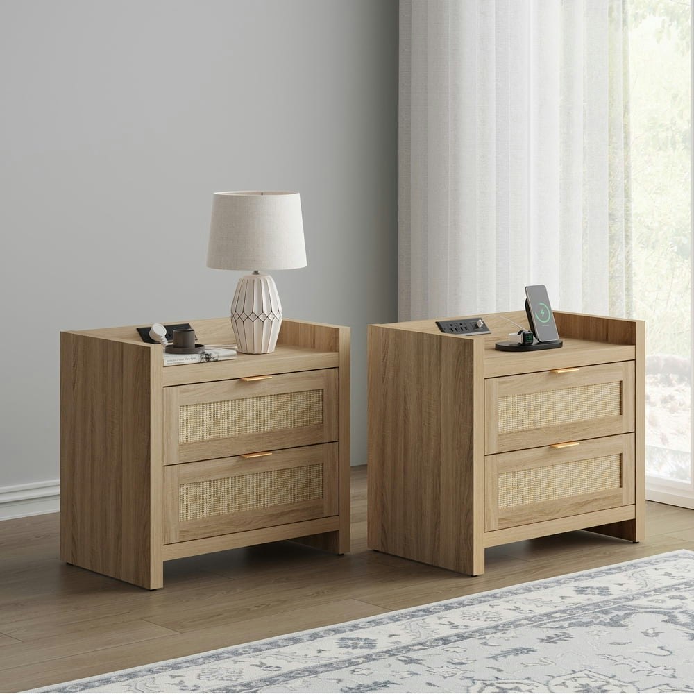 Sicotas Rattan Nightstand with Charging Station 2-Pack: $188.99 Sicotas Rattan Nightstand with Charging Station 2-Pack: $188.99